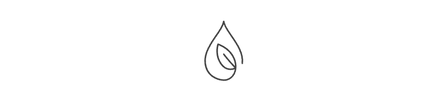 A simple line drawing of a water droplet with a leaf inside it.